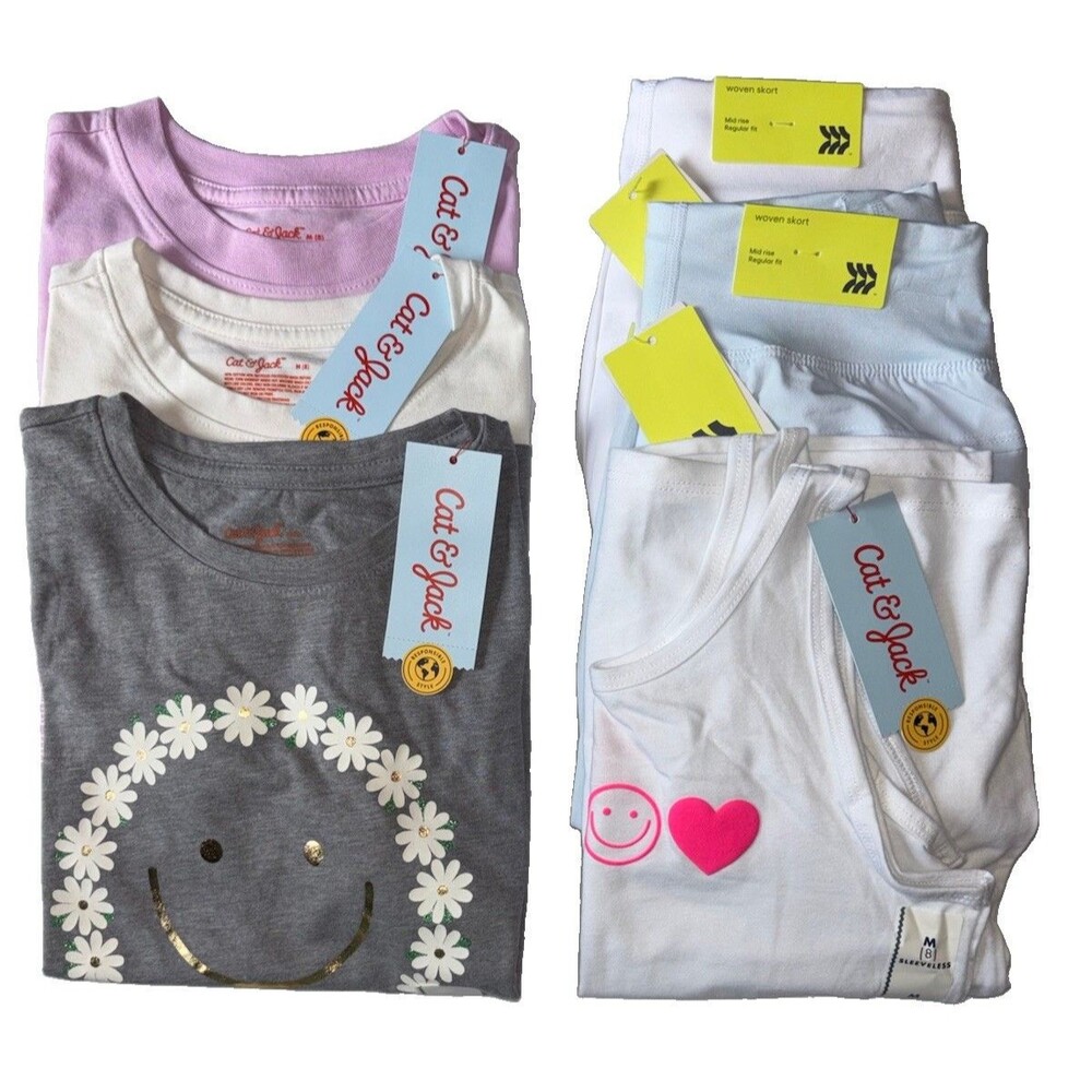 Cat & Jack All In Motion Girl’s Size 8 Summer Clothing Lot 6pcs NWT Tops Short